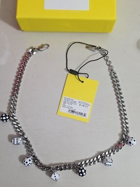 Marc Jacobs Silver-Tone Chain Necklace with Black & White Dice Charms